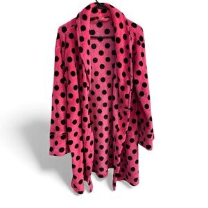 Vintage Victoria’s Secret PINK Polka Dot Plush Robe • Hot Pink & Black Size M/L